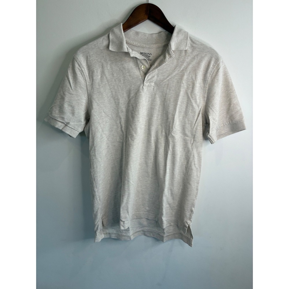 Merona Mens Ultimate Polo Shirt Small Oatmeal Heather Beige Classic Fit Cotton